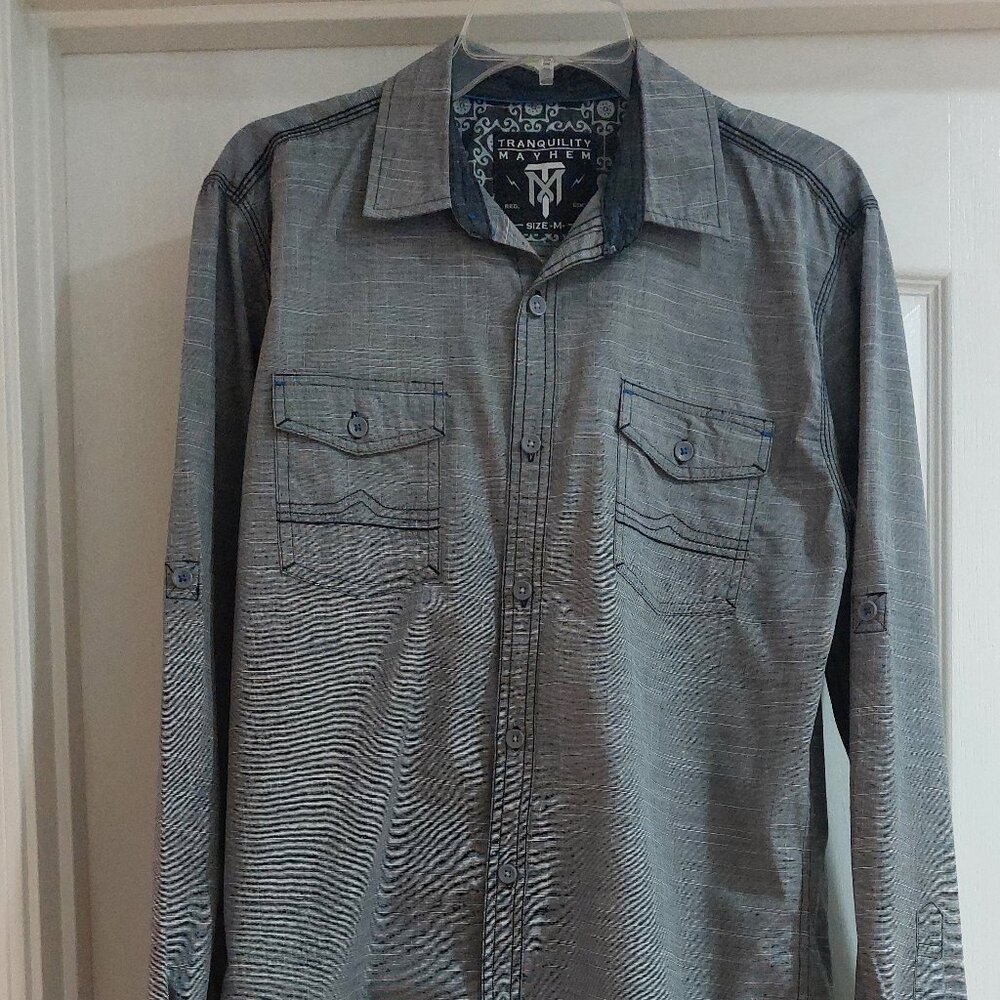 Gray Long Sleeve Button-up Shirt by Tranquility Mayhem Sz M